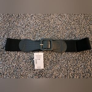 New Ladies Black Stretch Belt with Crocodile Pattern Buckle